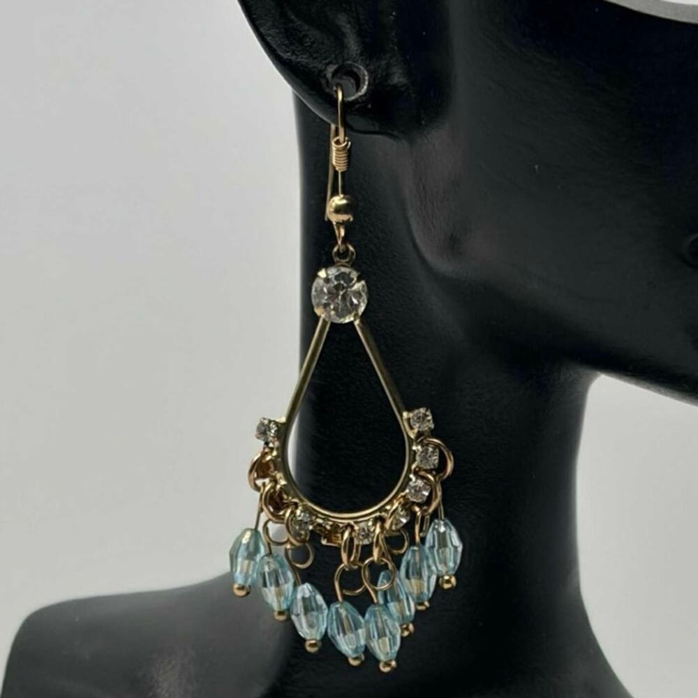 Gold & Blue Tassel Earrings